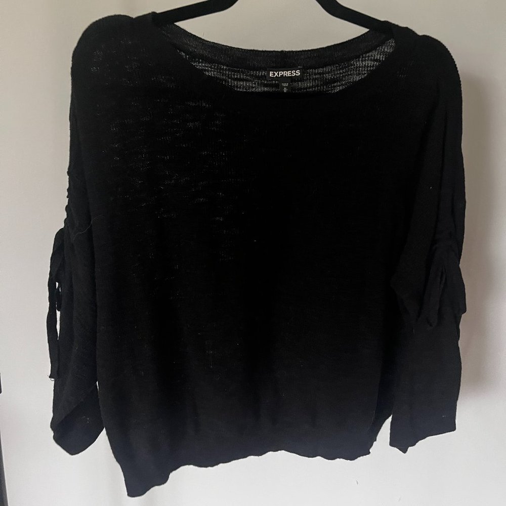 Express Black Ruched Sleeve Sweater